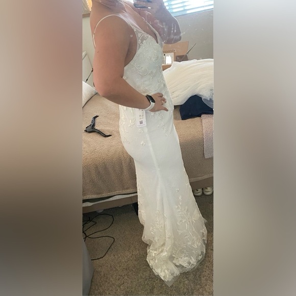 Azazie Diamond White‎ Mermaid Sequins Tulle Dress - Picture 6 of 7